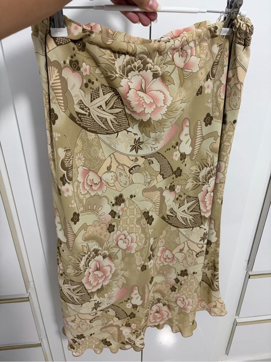Handmade Dresses & Skirts - Floral Print Midi Skirt in Beige and Pink